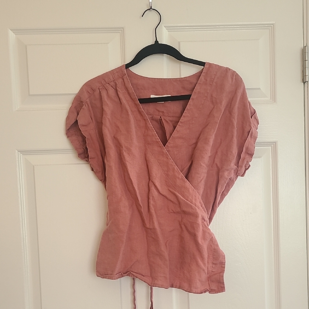 Treasure & Bond Dusty Rose Wrap Short-Sleeve Blouse